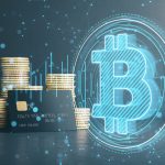 Golden coins and bank card for cryptocurrency and finance