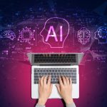 Person using laptop with AI and data