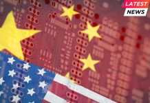 china and Usa flag on pub board