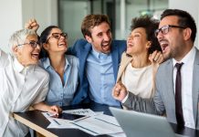 Business people celebrating happiness and success