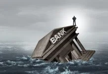Bank Crisis or as Banks drowning in debt with financial instability or insolvency concept as an urgent business and global market problem